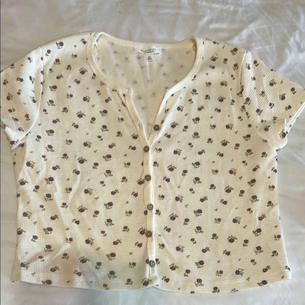Cream Floral Button-Up Crop Top